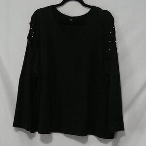 SHEIN - Curve | 2XL | Black V-Neck Top | Cut-Out and Embellished Bead Sleeves